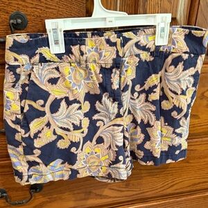 LOFT Navy and Yellow Floral Women Shorts